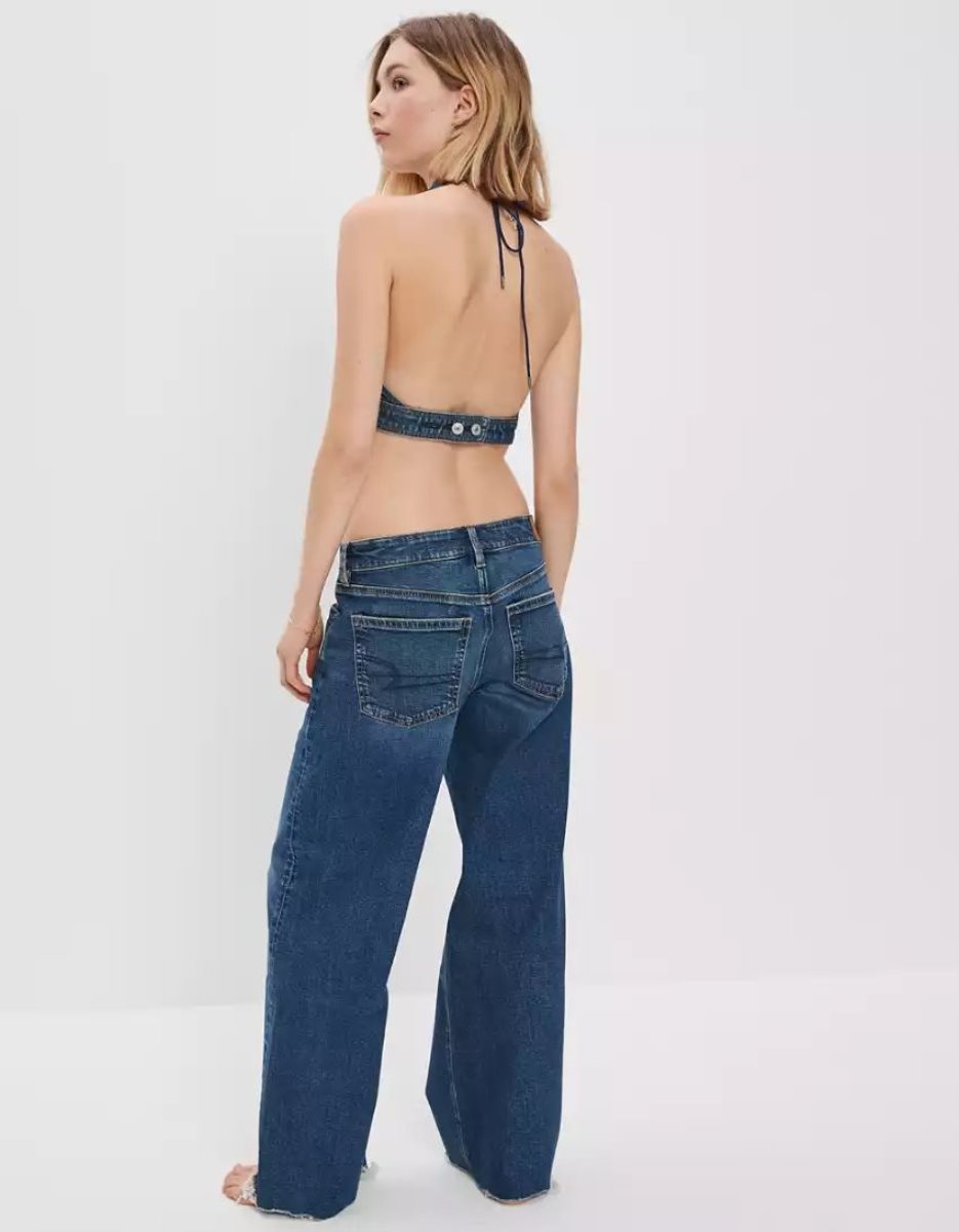 Chemises American Eagle AE Denim Open-Back Halter Top Indigo Femme | AEM-55051266